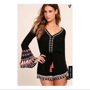 Hiatus Black Embroidered Long Sleeve Romper